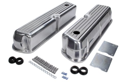 Valve Cover - Tall - 3.438 in Height - Finned - Baffled - Breather Holes - Hardware Included - Aluminum - Polished - Small Block Ford - Pair