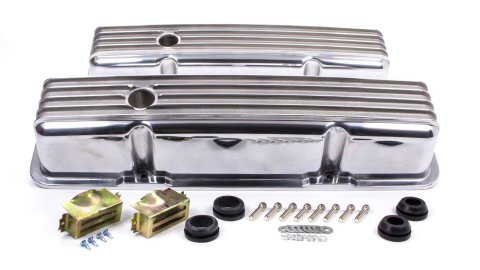 Valve Cover - Tall - 3.688 in Height - Finned - Baffled - Breather Holes - Hardware Included - Aluminum - Polished - Small Block Chevy - Pair