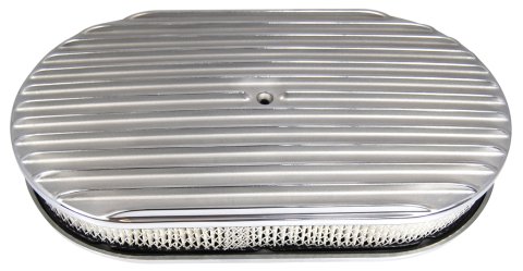 Air Cleaner Assembly - 15 in Oval - 2 in Tall - 5-1/8 in Carb Flange - Raised Base - Finned - Aluminum - Polished - Kit