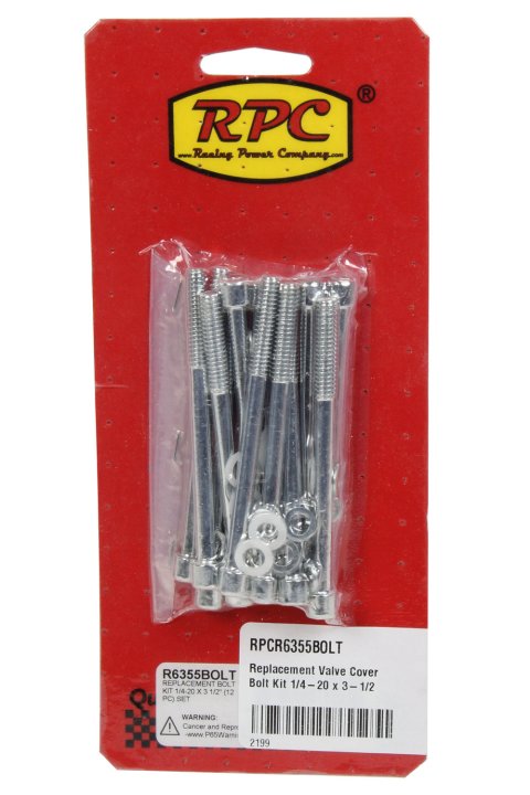 Valve Cover Fastener - Bolt - 1/4-20 in - 3.500 in Long - Washers Included - Allen Head - Steel - Zinc Oxide - Set of 12