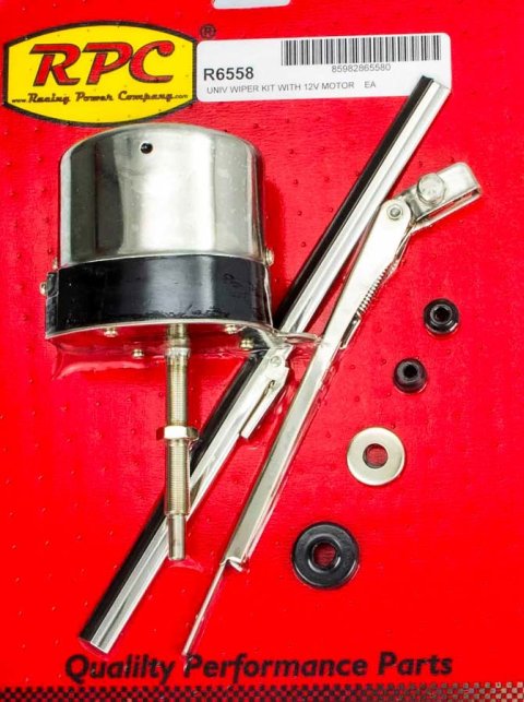 Windshield Wiper Kit - 1 Speed - Arm / Blade / Hardware / Motor - 110 Degree Swing - 11 in Arm - 10 in Blade - 12V - Stainless - Natural - Universal - Kit