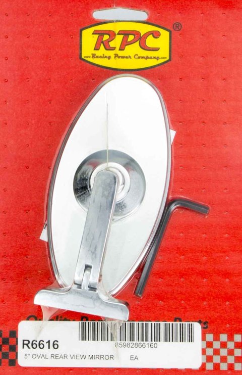 Mirror - Rear View - 5 in Oval - Screw-On - Steel - Chrome - Each