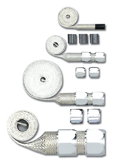 Hose and Wire Sleeve - Fuel / Heater / Radiator / Vacuum Hose Sizes - Hose End Covers - Steel - Chrome - Kit