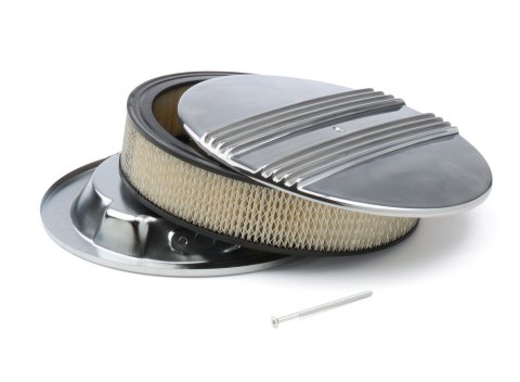 Air Cleaner Assembly - Finned Round - 14 in Round - 3 in Element - 5-1/8 in Carb Flange - Flat Base - Aluminum - Polished - Kit