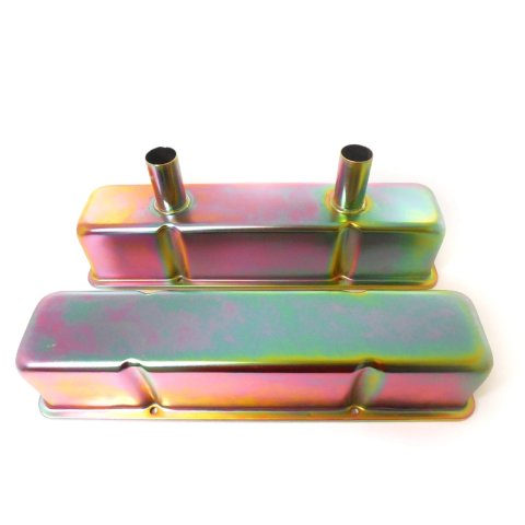 Valve Cover - Tall - 3.625 in Height - Baffled - Breather Tubes - Steel - Zinc Plated - Circle Track - Small Block Chevy - Pair