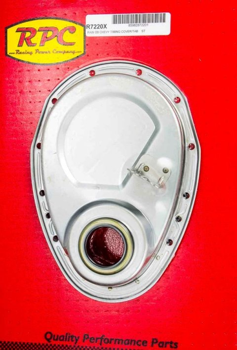 Timing Cover - 1-Piece - Gaskets / Hardware / Seal / Timing Tab Included - Steel - Natural - Small Block Chevy - Kit