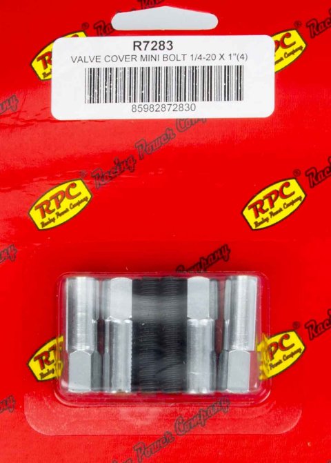 Valve Cover Fastener - Stud - 1/4-20 in Thread - 1.375 in Long - Mini Bolt - 1-1/4 in Long - Steel - Chrome - Set of 4