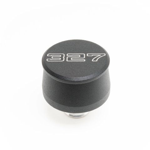 Breather - Push-In - Round - 1-1/4 in Hole - 327 Script Logo - Aluminum - Black Powder Coat - Each
