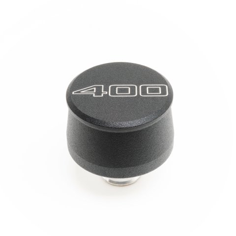 Breather - Push-In - Round - 1-1/4 in Hole - 400 Script Logo - Aluminum - Black Powder Coat - Each