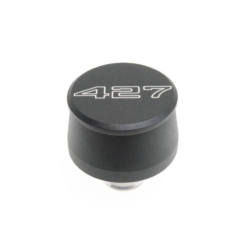Breather - Push-In - Round - 1-1/4 in Hole - 427 Script Logo - Aluminum - Black Powder Coat - Each