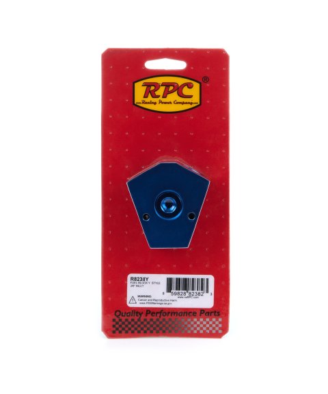 Fitting - Y Block - 3/8 in NPT Female Inlet - Dual 3/8 in NPT Female Outlets - 3/8 in NPT Female Gauge Port - Aluminum - Blue Anodized - Each