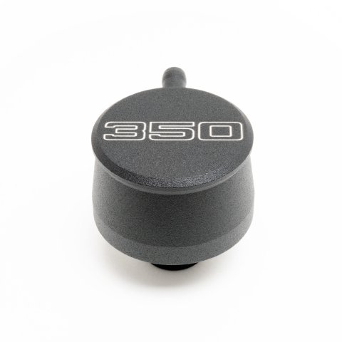Breather - Push-In - Round - 1-1/4 in Hole - PCV Valve - 350 Script Logo - Aluminum - Black Powder Coat - Each