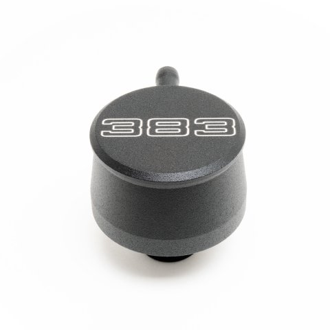 Breather - Push-In - Round - 1-1/4 in Hole - PCV Valve - 383 Script Logo - Aluminum - Black Powder Coat - Each