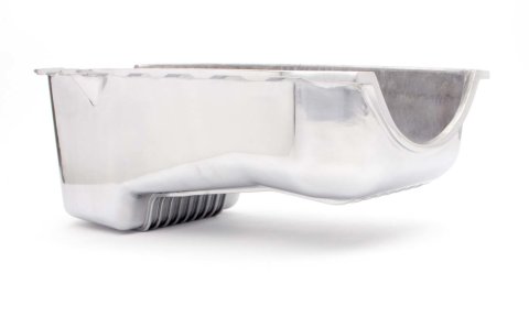 Engine Oil Pan - Rear Sump - 4 qt - Stock Depth - Aluminum - Polished - 2-Piece Seal - Small Block Chevy - Each