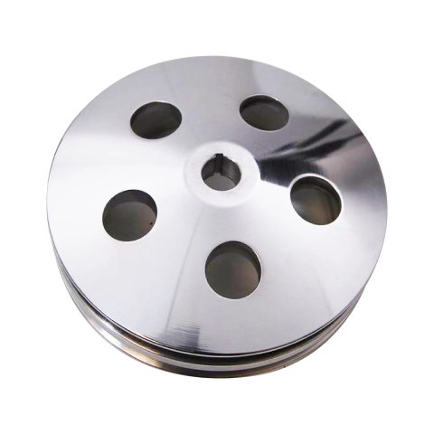 Power Steering Pump Pulley - V-Belt - 2 Groove - Bolt-On - 5.875 in Diameter - Aluminum - Polished - Saginaw - Each