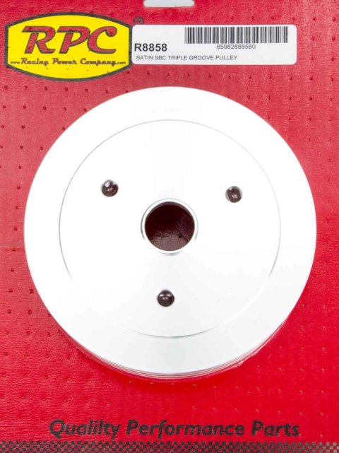 Crankshaft Pulley - V-Belt - 3 Groove - 6.6 in Diameter - Aluminum - Satin - Short Water Pump - Small Block Chevy - Each