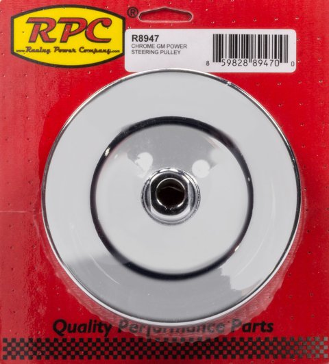 Power Steering Pump Pulley - V-Belt - 2 Groove - Bolt-On - 5.875 in Diameter - Steel - Chrome - Saginaw - Each