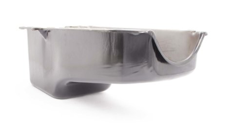 Engine Oil Pan - Rear Sump - 4 qt - Stock Depth - Steel - Black Paint - 2-Piece Seal - Small Block Chevy - Each