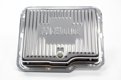 Transmission Pan - Stock Sump - Ribbed - Steel - Chrome - Powerglide - Each