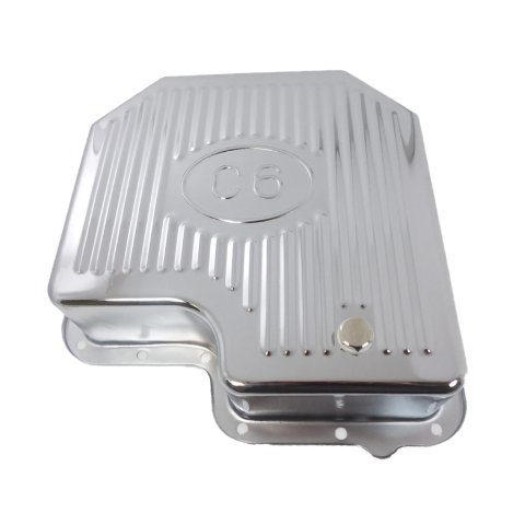 Transmission Pan - Deep Sump - Ribbed - 3.5 in Deep - Adds 2.0 qt Capacity - Ribbed - Steel - Chrome - C6 - Each