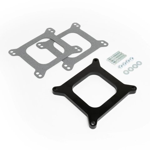 Carburetor Spacer - 0.5 in Thick - Open - Square Bore - Gaskets / Hardware Included - Phenolic - Black - Each