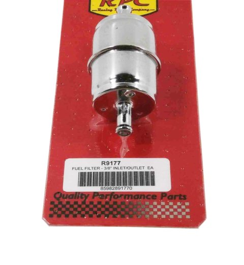 Fuel Filter - In-Line - 10 Micron - Disposable - Paper Element - 3/8 in Hose Barb Inlet / Outlet - Steel - Chrome - Each