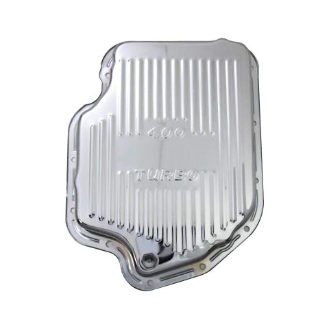 Transmission Pan - Deep Sump - Ribbed - 2.75 in Deep - Adds 1.5 qt Capacity - Ribbed - Steel - Chrome - TH400 - Each