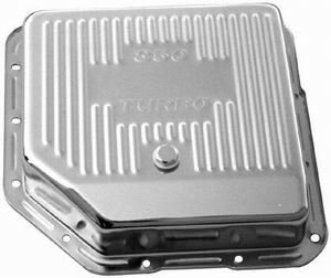 Transmission Pan - Deep Sump - Ribbed - 3.5 in Deep - Adds 1.5 qt Capacity - Ribbed - Steel - Chrome - TH350 - Each