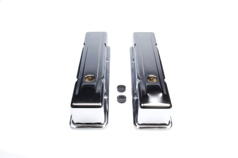Valve Cover - Tall - 3.625 in Height - Baffled - Breather Holes - Grommets Included - Steel - Chrome - Small Block Chevy - Pair