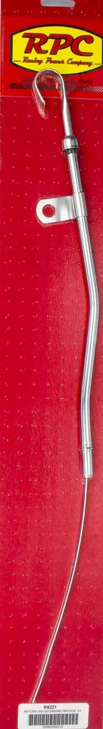 Engine Oil Dipstick - Timing Cover Mount - Solid Tube - 20.25 in Long - Steel - Chrome - Small Block Ford - Each