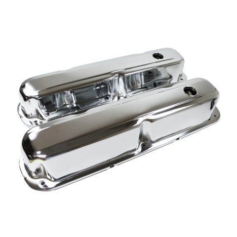 Valve Cover - Short - 3.25 in Height - Baffled - Breather Holes - Steel - Chrome - Small Block Mopar - Pair