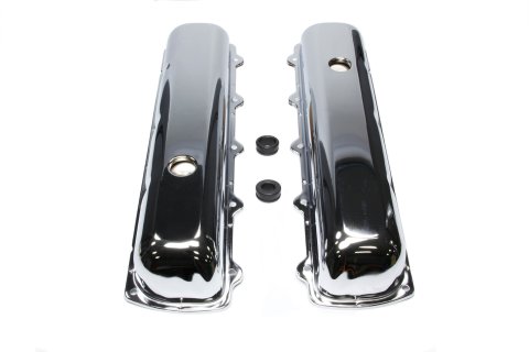Valve Cover - Short - 2.813 in Height - Baffled - Breather Hole - Steel - Chrome - Oldsmobile V8 - Pair
