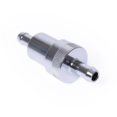 Fuel Filter - In-Line - Sintered Bronze Mesh - 3/8 in Hose Barb Inlet / Outlet - Aluminum - Chrome - Each