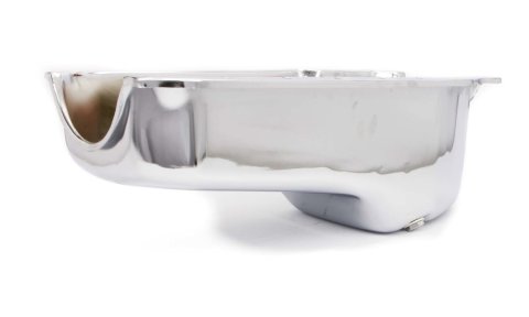 Engine Oil Pan - Rear Sump - 4 qt - 8 in Deep - Steel - Chrome - 1-Piece Seal - Small Block Chevy - Each