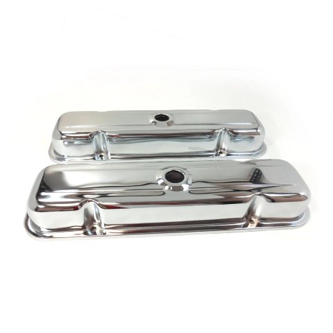 Valve Cover - Short - 2.625 in Height - Breather Holes - Grommets Included - Steel - Chrome - Pontiac V8 - Pair