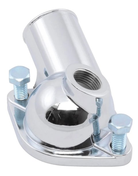 Water Neck - 75 Degree - 1-1/2 in ID Hose - 1/2 in NPT Port - O-Ring - Hardware Included - Steel - Chrome - Chevy V8 - Each