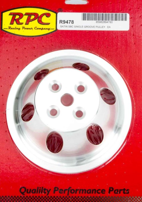 Water Pump Pulley - V-Belt - 1 Groove - 6.6 in Diameter - Aluminum - Satin - Short Water Pump - Small Block Chevy - Each