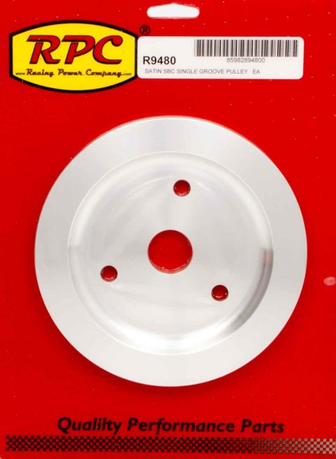 Crankshaft Pulley - V-Belt - 1 Groove - 6.6 in Diameter - Aluminum - Satin - Short Water Pump - Small Block Chevy - Each