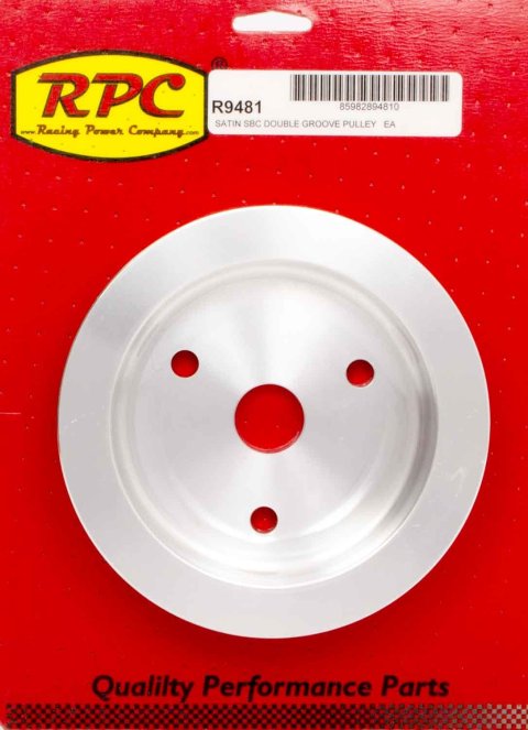 Crankshaft Pulley - V-Belt - 2 Groove - 6.6 in Diameter - Aluminum - Satin - Short Water Pump - Small Block Chevy - Each