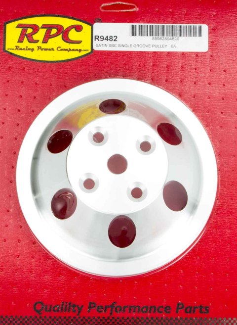 Water Pump Pulley - V-Belt - 1 Groove - 6.6 in Diameter - Aluminum - Satin - Long Water Pump - Small Block Chevy - Each