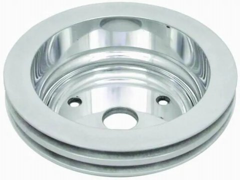 Crankshaft Pulley - V-Belt - 2 Groove - 6.6 in Diameter - Aluminum - Polished - Long Water Pump - Small Block Chevy - Each