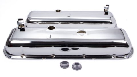 Valve Cover - Short - 2.625 in Height - Baffled - Breather Holes - Grommets Included - Steel - Chrome - Big Block Chevy - Pair