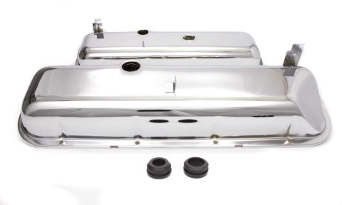 Valve Cover - Short - 2.625 in Height - Breather Holes - Recessed Corner - Steel - Chrome - Big Block Chevy - Pair