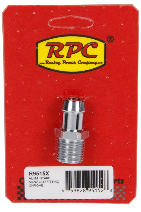 Fitting - Adapter - Straight - 1/2 in NPT Male to 5/8 in Hose Barb - 1-3/4 In Long - Aluminum - Chrome - Each