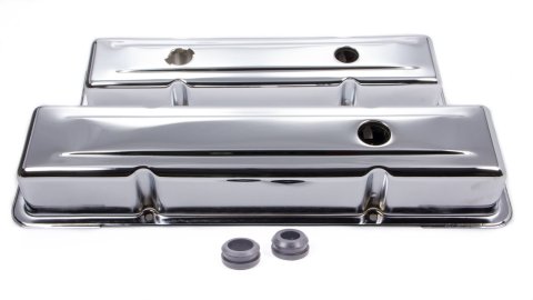 Valve Cover - Short - 2.625 in Height - Baffled - Breather Holes - Grommets Included - Steel - Chrome - Small Block Chevy - Pair