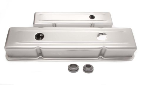 Valve Cover - Short - 2.625 in Height - Baffled - Breather Holes - Grommets Included - Steel - Natural - Small Block Chevy - Pair