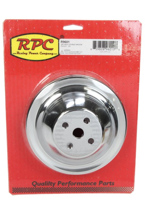 Water Pump Pulley - V-Belt - 2 Groove - 6.4 in Diameter - Steel - Chrome - Short Water Pump - Small Block Chevy - Each