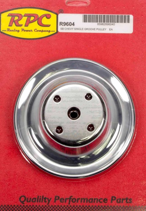 Water Pump Pulley - V-Belt - 1 Groove - 6.6 in Diameter - Steel - Chrome - Long Water Pump - Small Block Chevy - Each