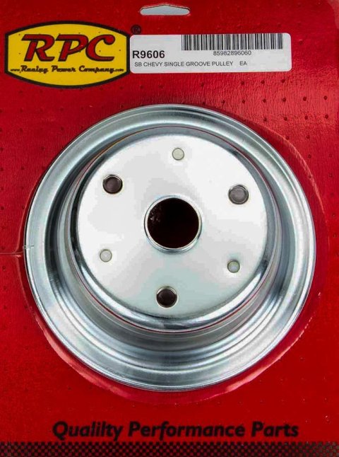 Crankshaft Pulley - V-Belt - 1 Groove - 6.9 in Diameter - Steel - Chrome - Long Water Pump - Small Block Chevy - Each
