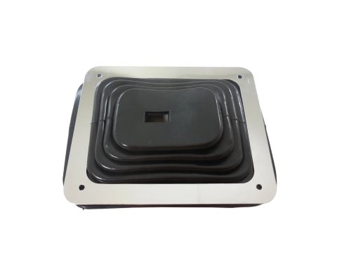 Shifter Boot - Rectangular - 6-3/4 x 5-5/8 in Base - Rectangle Boot - Polished Stainless Shifter Boot Ring - Rubber - Black - Kit